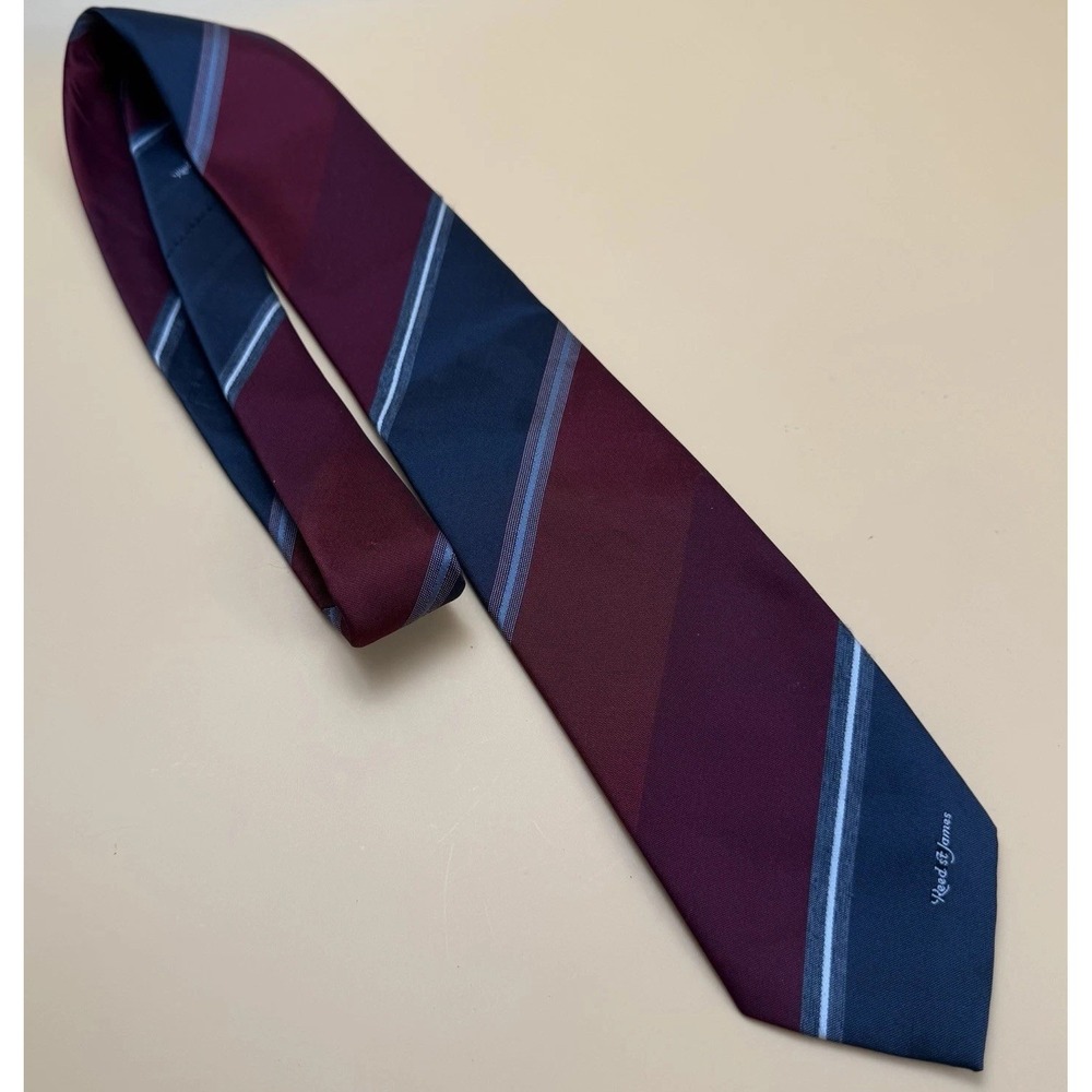 Vintage Reed St. James Necktie Maroon Blue White Stripes 56" 3"